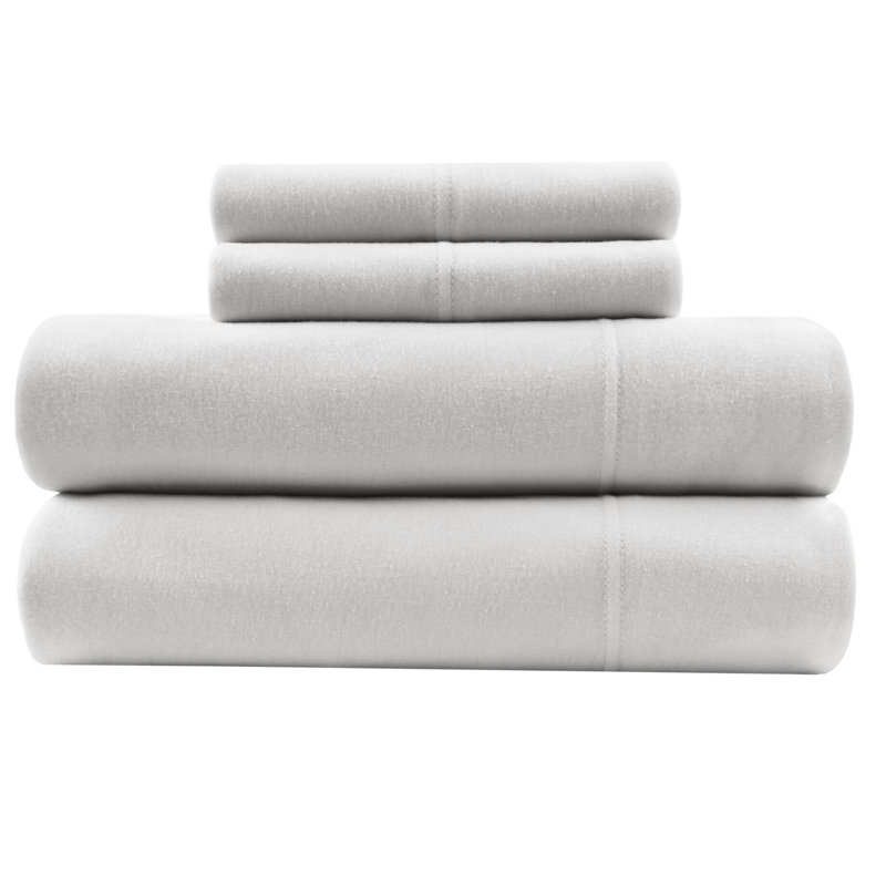 Drap de lit double en mélange de coton - Confort luxueux, 50%, convient à un matelas de 16 po, 1 drap plat, 2 taies d'oreiller ajustées, lavable à la machine, literie toutes saisons de couleur grise douce et absorbante, jusqu'à