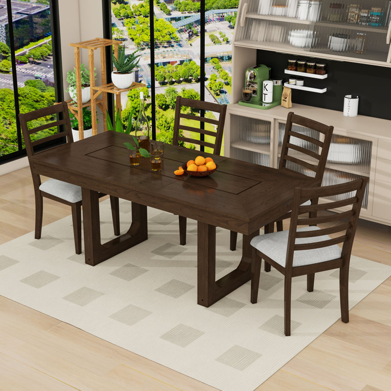 Ensemble de table de salle à manger 5 pièces, table de salle à manger extensible avec rallonge amovible et chaises rembourrées