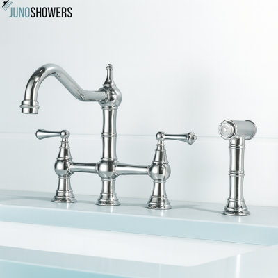 Juno Commercials Deck Mount Classic Kitchen Pull Out Spray Faucet With Dual Handles & Spray Shower