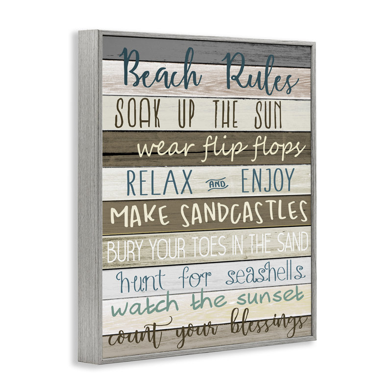 «Nautical Fun Beach Rules List Rustic Boardwalk» par Kim Allen - impression d'art textuel, Estampe numérique Farmhouse