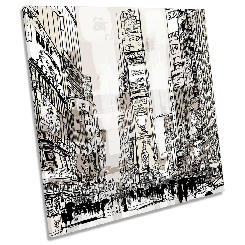 Z6011 New York Times Square Sketch Picture - Wrapped Canvas Print, 60cm H x 60cm W x 2cm D