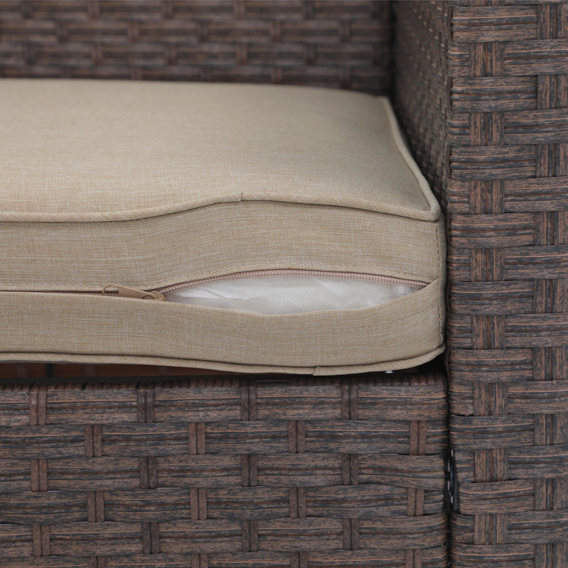 Canapé d'extérieur en osier avec coussins, Structure brune / coussin beige