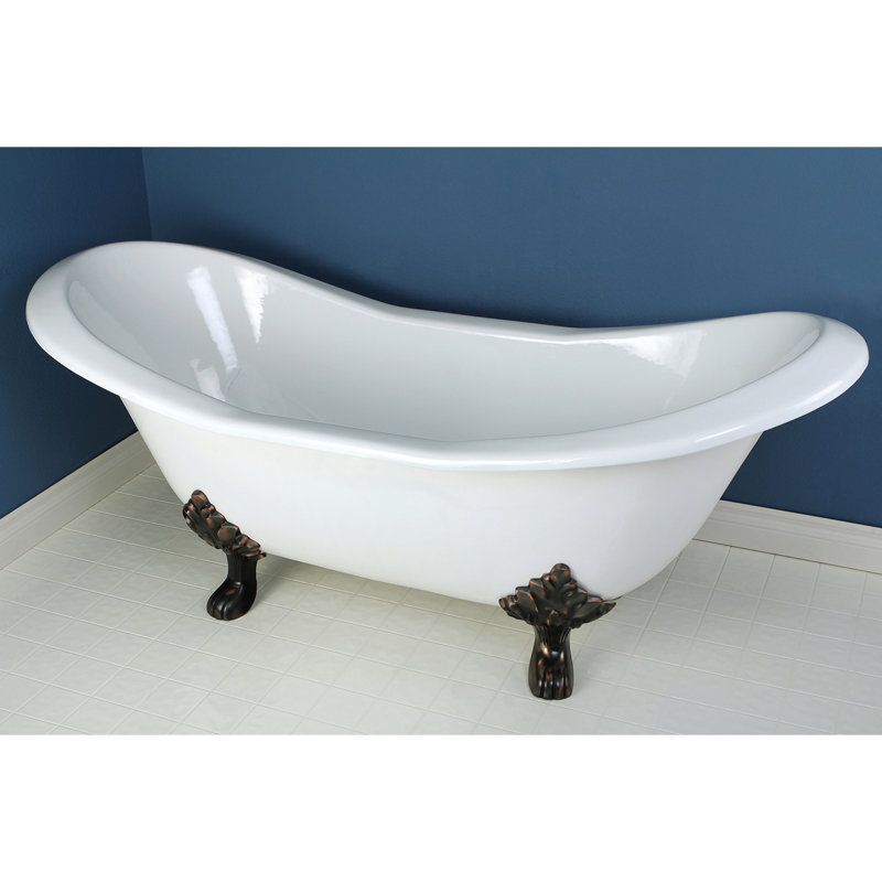 Kingston Brass Aqua Eden 72-Inch Cast Iron Oval Double Slipper Clawfoot Tub (No Faucet Drillings), Oil Rubbed Bronze