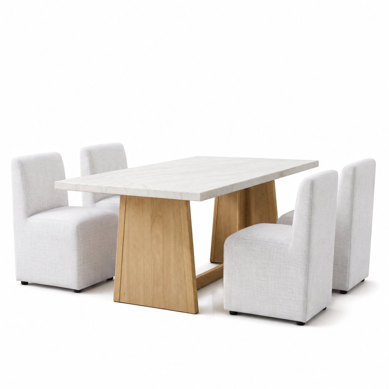 Ensemble de table de salle à manger à plateau en marbre véritable 70 pièces avec chaises rembourrées Philip