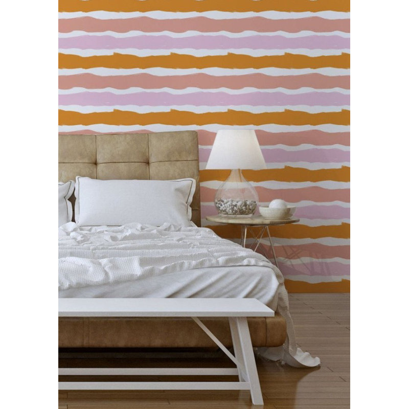 Las Rayas Coral 10' L x 24" W Peel and Stick Wallpaper Roll, Self-adhesive