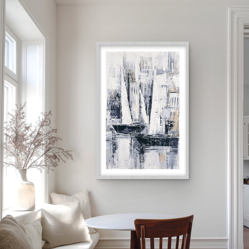 Voiliers de style industriel - décor encadré côtier, H 36 po x l 24 po, Argent argent