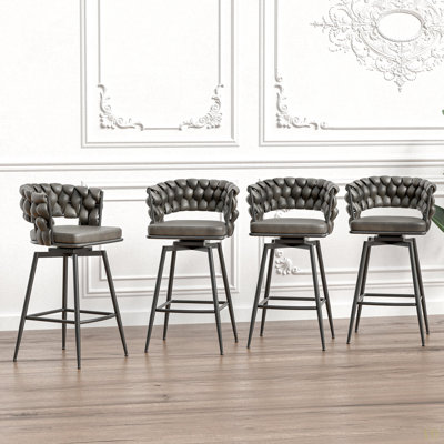 Ensemble de tabourets de bar 28 po en cuir technique 28 po avec tabourets à pieds sans îlot de cuisine réglable, 360 tabourets de bar pivotants avec repose-pieds