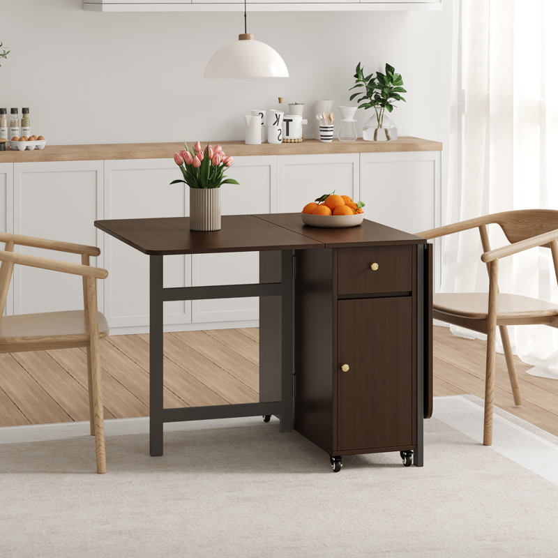 Table de salle à manger extensible (12'' à 57'') sans assemblage, pour 2 à 6 personnes. Îlot de cuisine mobile en bois avec roulettes, gain de place. Table pliante moderne avec rangement et rallonges rabattables, idéale pour la cuisine et la salle à manger. Couleur : marron.
