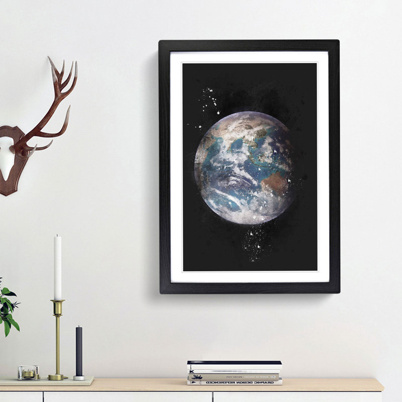 Eastern Hemisphere of Earth - Framed Print, 33cm H x 24cm W x 2cm D, Black Framed