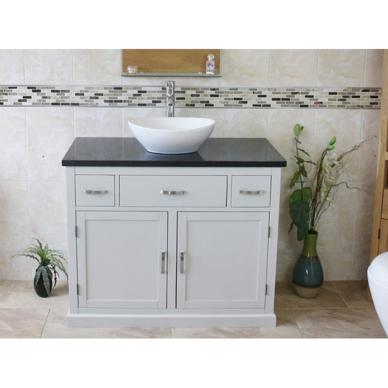 Robie 1000 mm Freestanding Single Vanity with Vessel Ceramic Basin, Black Quartz, Grey