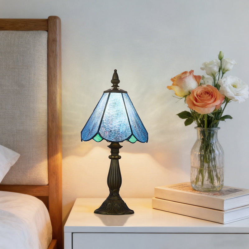 1 - Light7 inch blue Tiffany Table Lamp,Handcrafts Stained Glass Style Table Light, Blue