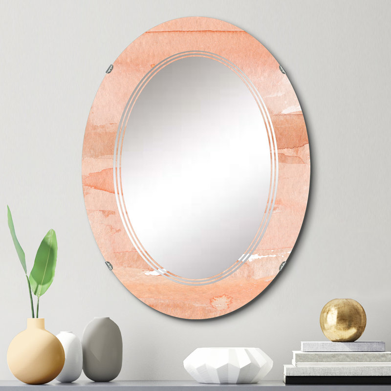 Impression abstraite rose et orange - Miroir mural moderne ovale, 30 po x 20 po