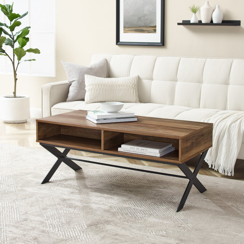 Cross Legs Coffee Table with Storage, Reclaimed Barnwood