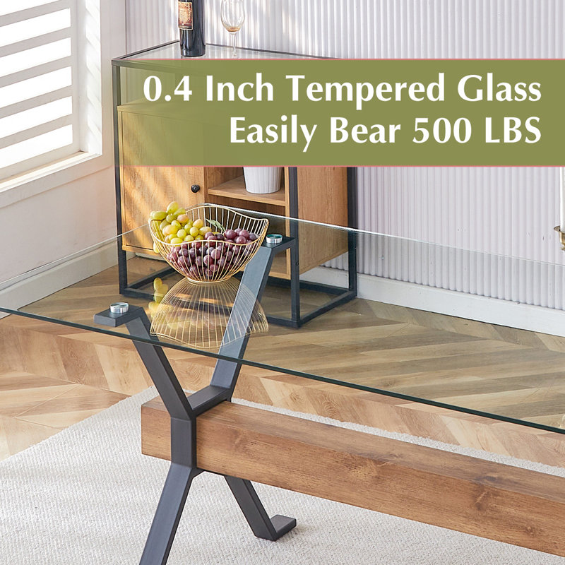 7-Piece Glass Top Dining Table Sets, Gray/Black, Black