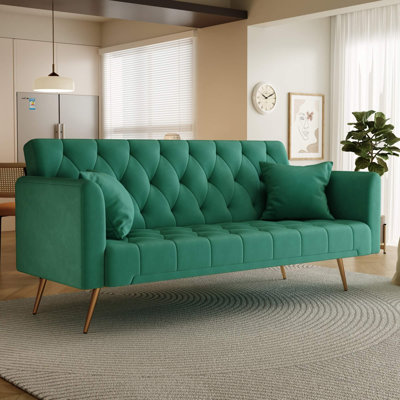 71" Convertible Loveseat Sofa, American Retro Velvet Sleeper Couch For Small Living Rooms, Bedrooms & Offices