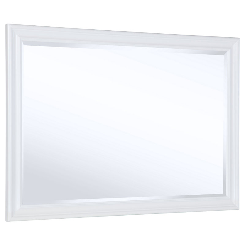 Miroir de commode Heo, cadre en bois blanc paysage, verre biseauté, 36 pouces