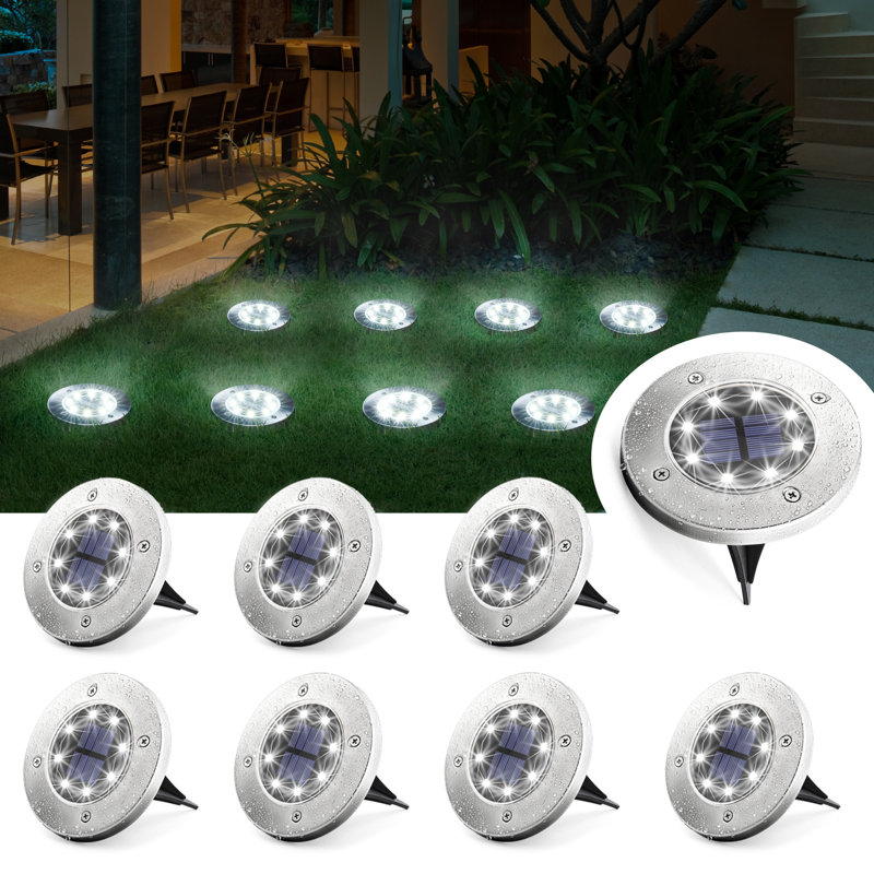 White Solar Powered LED Metal Pathway Light Pack, Set of 8