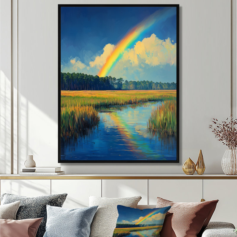 «Rainbow Over The Marshlands», art sur toile arc-en-ciel, Noir, Impression encadrée sans passe-partout, H 20 po x l 12 po