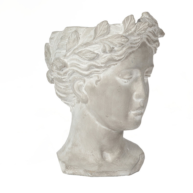 Greek Style Cement Head Planter /Indoor Outdoor Home Garden Decor, D6" X 9", Gray