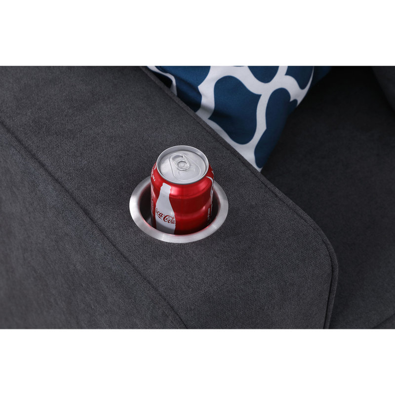 7 pièces réversibles en forme de L, porte-gobelets intégrés, gris pierre de 125 po, conception modulaire, utilisation adaptable, coussins décoratifs, hauteur du siège, profondeur, pieds en plastique des accoudoirs, dossier, rembourrage de ressorts ensachés en mousse tissé gris,