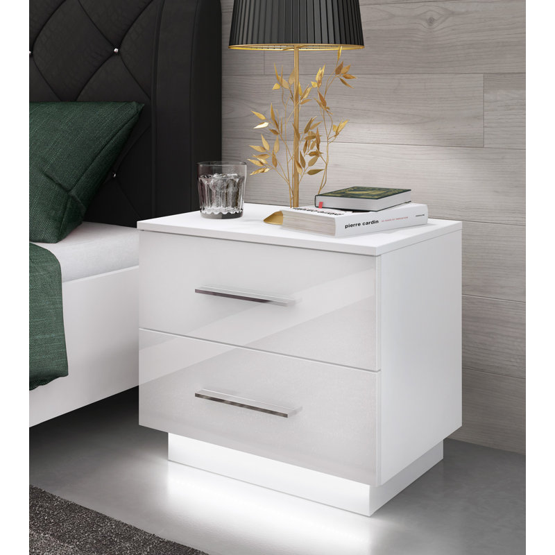 Varonique 55cm W Manufactured Wood Bedside Table, White