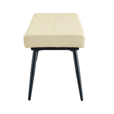 Banc de salle à manger pour 2-3 personnes, banc rembourré en cuir de qualité supérieure, coussin en éponge haute résilience, poutre en métal renforcée au centre du coussin, 4 pieds en métal avec finition enduite de jet (blanc cassé, ensemble de 1)