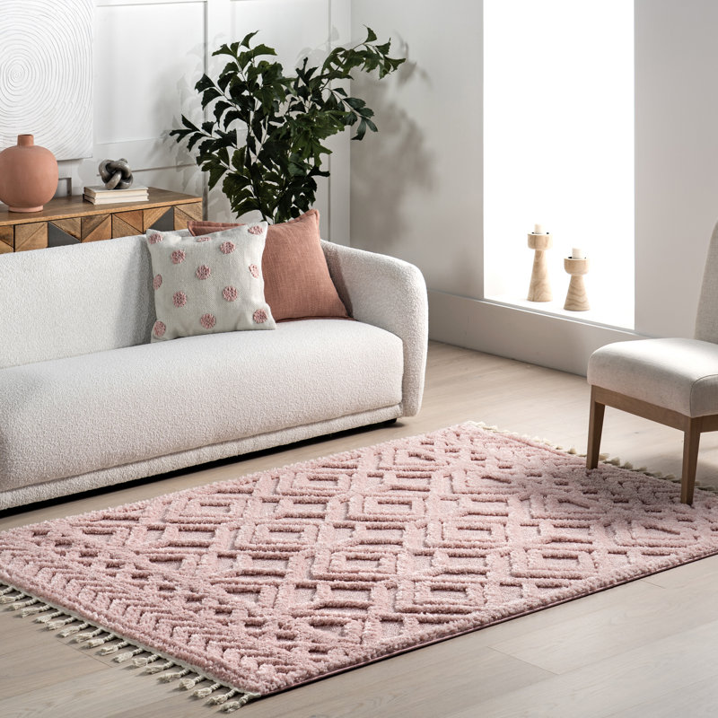 Akia Lattice High/Low Tassel Area Rug, Rectangle 5'3" x 7'6"