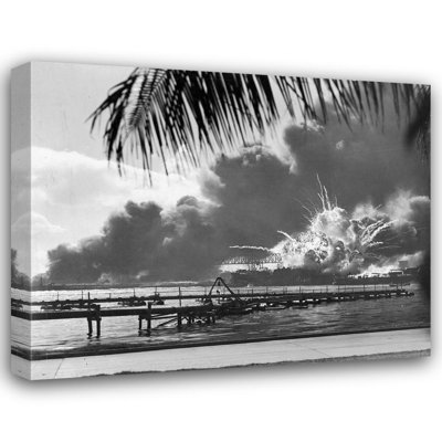 Highland Dunes U.S. Archives Gallery Wrapped Canvas Art Titled: USS Shaw at Pearl Harbor 1941