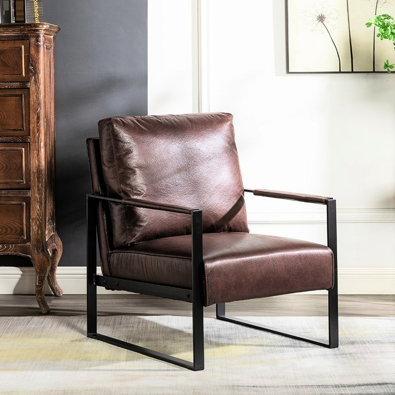 Chaise de chambre à coucher de style Mid-Century moderne, microfibre brun foncé, structure en métal robuste, coussin de siège rembourré et épais pour le salon, chaise de bureau en microfibre avec cadre, chambre à coucher élégante, bureau,