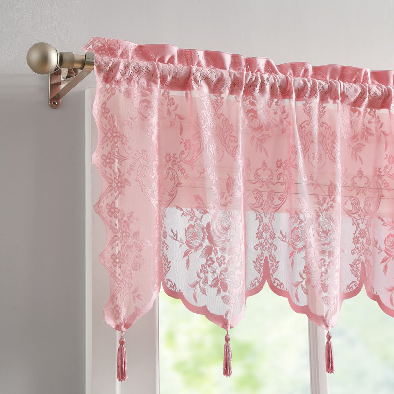 Crichton Floral Scalloped Kitchen Curtain, Rose Pink