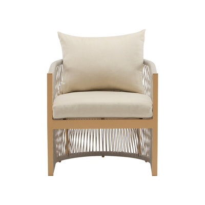 Modern Beige Rope - Weave Curved Aluminum Lounge Chair, Cushioned For Relaxation, Indoor And Outdoor, 24.49 In Width, 24.49 Depth, 27.33 Height, 14.84 Lb Weave, Comfortable Lounging Outdoor Areas,