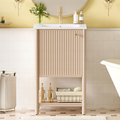 20-Inch Bathroom Vanity With Ceramic Sink, Freestanding Single Vanity Set With Soft Closing Door,  French Style.