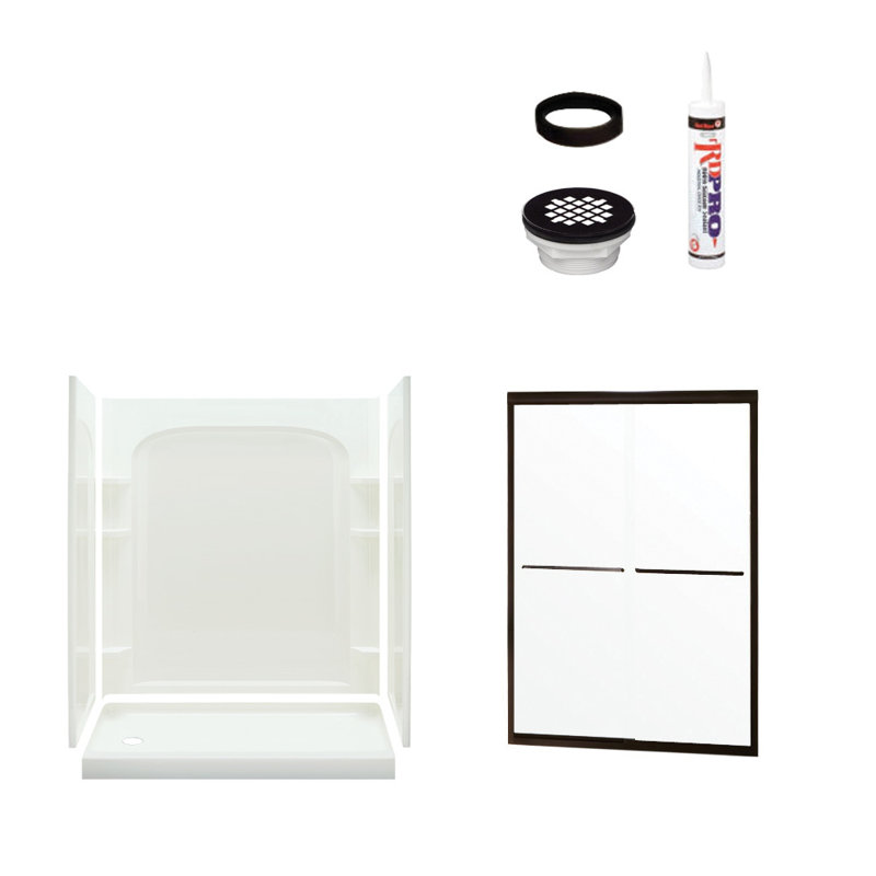 Ensemble 60" W x 73.75" H Framed Rectangle Sliding Shower Stall and Base Included, Chrome/White, Left