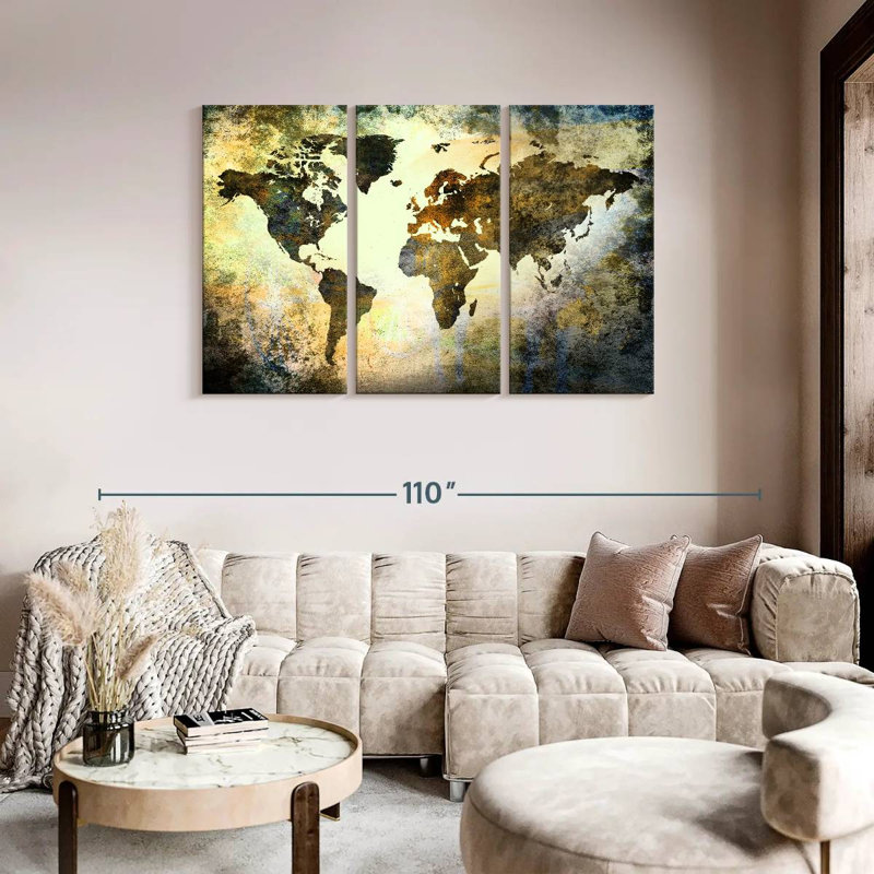 «Earthy Texture World Map», reproduction sur toile, H 48 po x l 74 po x 1,25 po