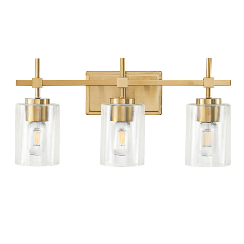 Applique murale moderne en verre transparent Aviara, Brushed Brass, 3, Verre strié