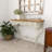 Aine Metal Scroll White Console Table with Brown Wood Top