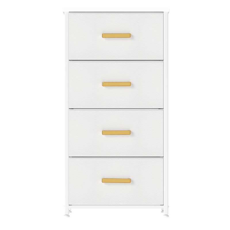 4 Drawers Storage Fabric Chest, White/Gold