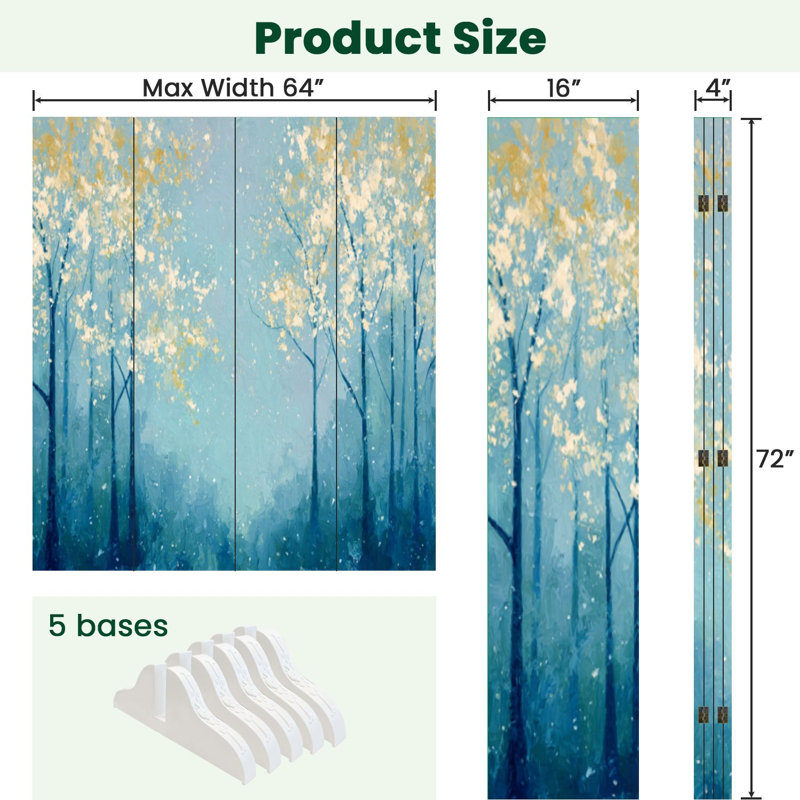 Cloison pliante 4 panneaux paravent Royal Teal, 4, 71" H x 64" W x 1" D