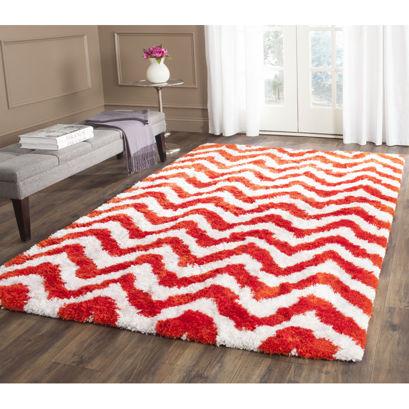 Pottsville Chevron Handmade Tufted Red Area Rug, Rectangle 8' x 10'