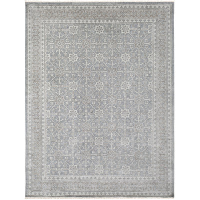 Tapis décoratif gris clair à motif floral rétro noué à la main Lacerta