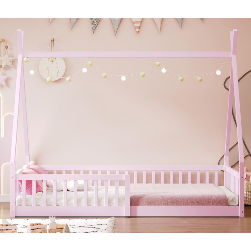 Lit simple en bois Wood House Fence, Rose