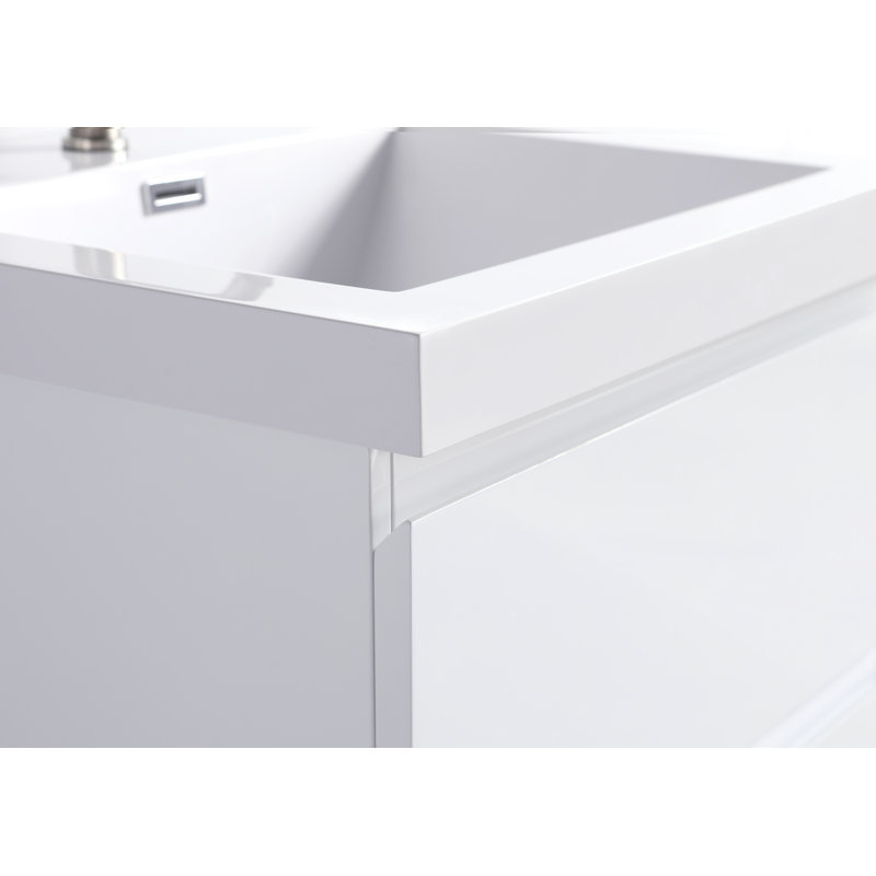24-Inch White Plywood Wall-Mount Vanity with Resin Countertop