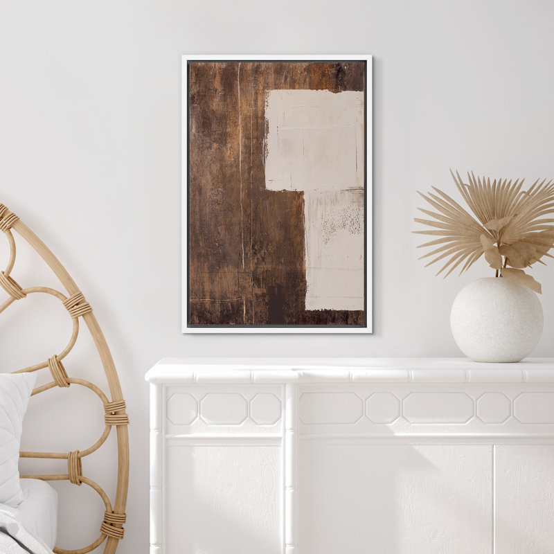 Style Mid-Century, brun foncé, formes abstraites neutres, grand cadre rustique, décor minimaliste M23, H 36 po x l 24 po