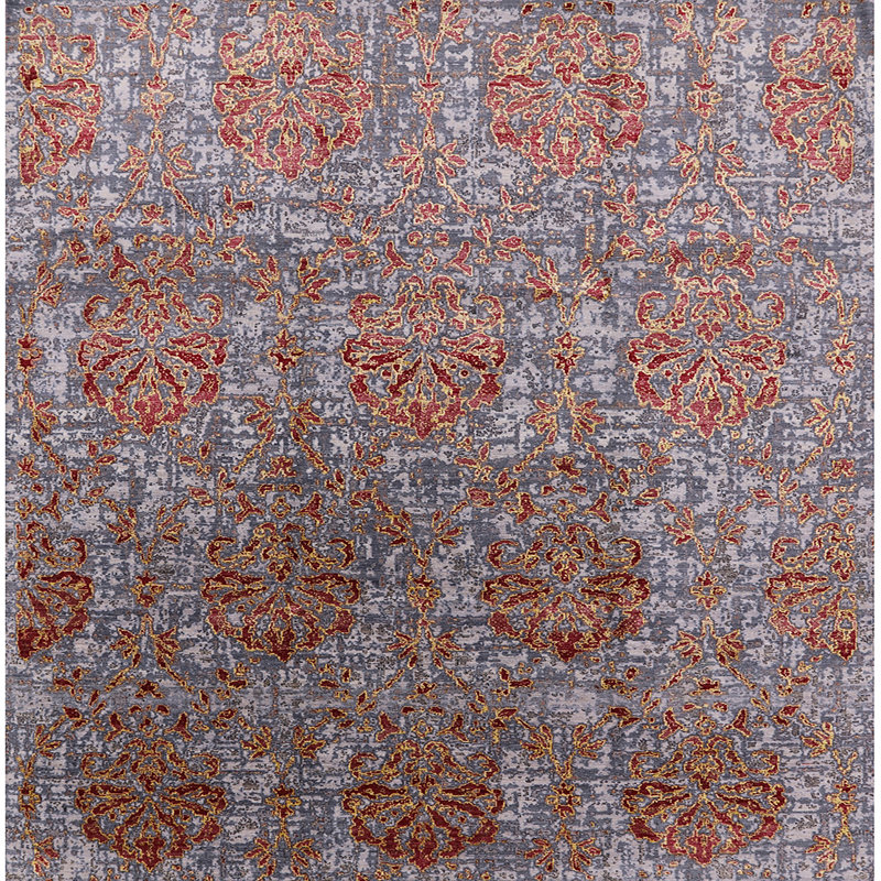 Tapis floral gris / ivoire / orange, Carré 4 pi