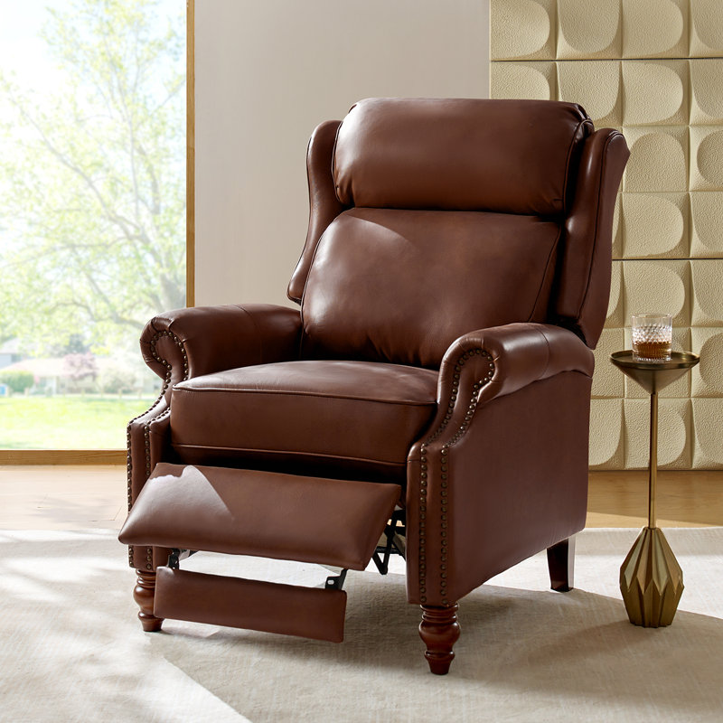 Fauteuil inclinable manuel Ambrosane, Cuir fleur brun