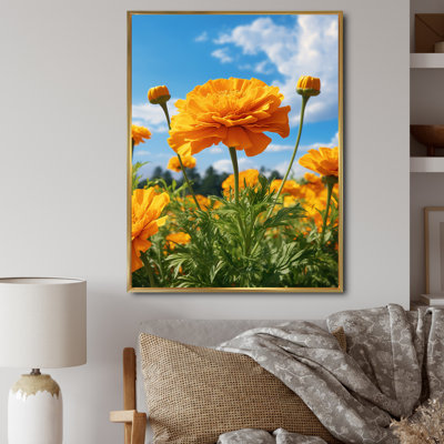 Jaune jaune, fleurs, souci ensoleillé - impression sur toile florale et botanique