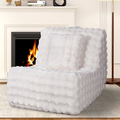 Bean Bag Chair With Memory Foam For Adults, Oversized Faux Fur Beanbag Chair With Soft Pillow For Living Room, Bedroom