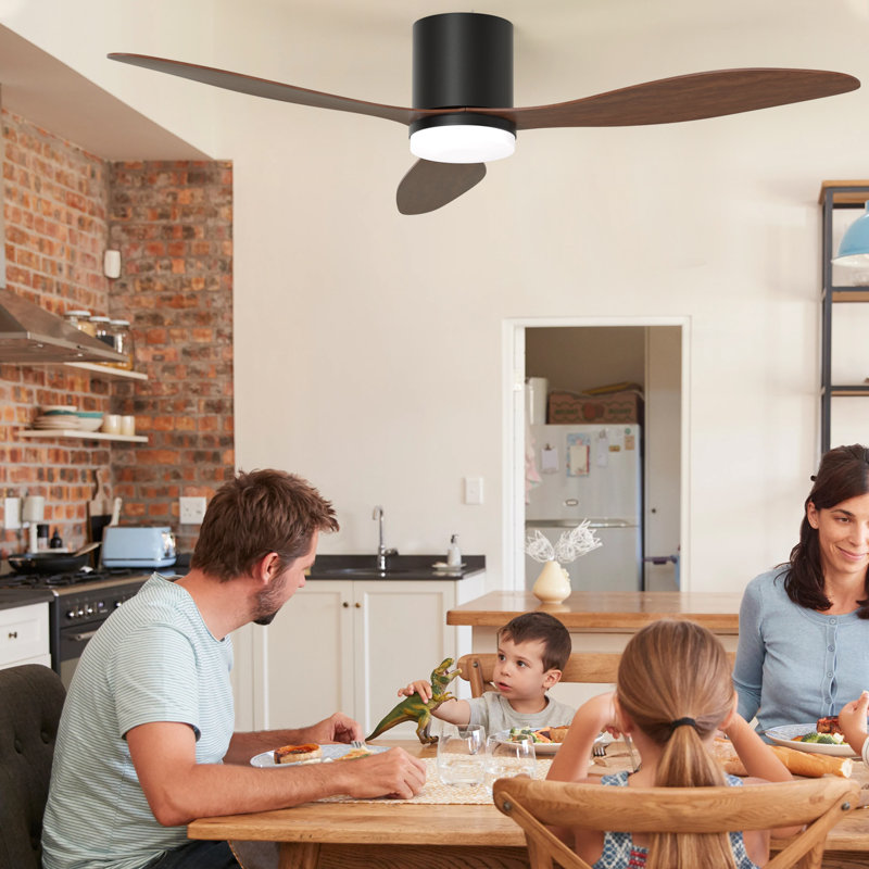 106.68cm Ceiling Fan with LED Lights, Black, Brown Wood