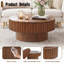 Table basse ronde cannelée de 80 cm avec couvercle amovible et rangement dissimulé, table basse en bois massif côtelé, table centrale de style champêtre pour salon