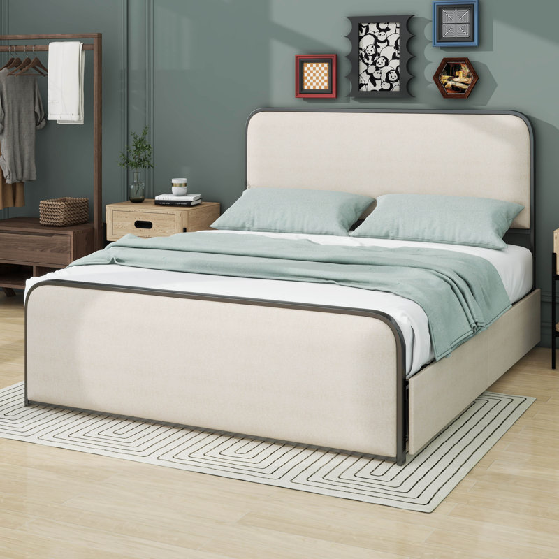 Metal Bed Frame With 4 Storage Drawers, Queen